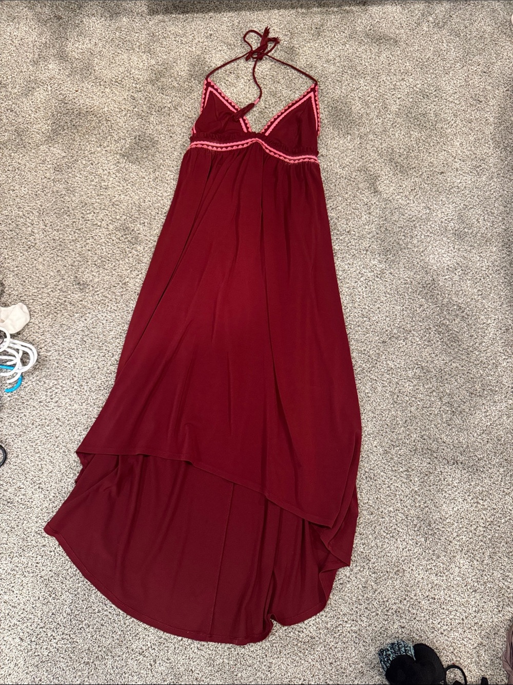 Express Burgundy Halter High-Low Maxi Dress with Trim